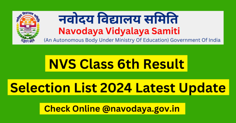 NVS Navodaya Class 6th Result Selection List 2024 Latest Update