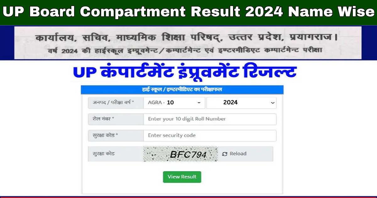 UP Board Compartment Result 2024 Check by Name Wise