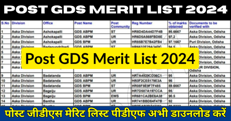 Post GDS Merit List 2024 Pdf Download