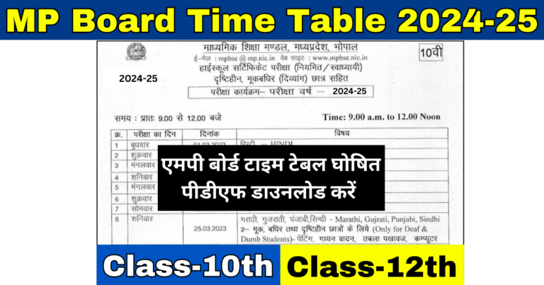 MP Board Time Table 2024-25 Release Pdf Download