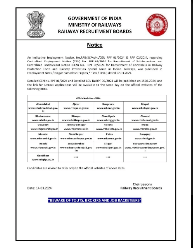 RPF Constable SI Admit Card 2024 Kab Aayega