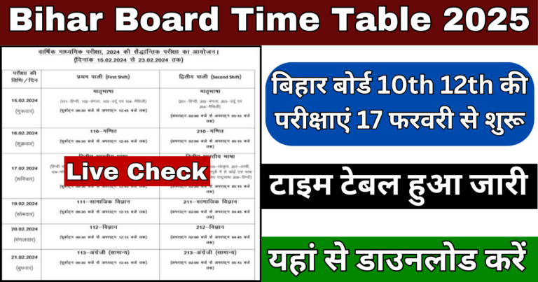 Bihar Board Time Table 2025 Release Date