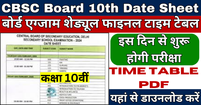 CBSC Board 10th Exam Date Sheet 2025