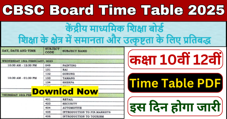 CBSC Board 10th 12th Time table 2025