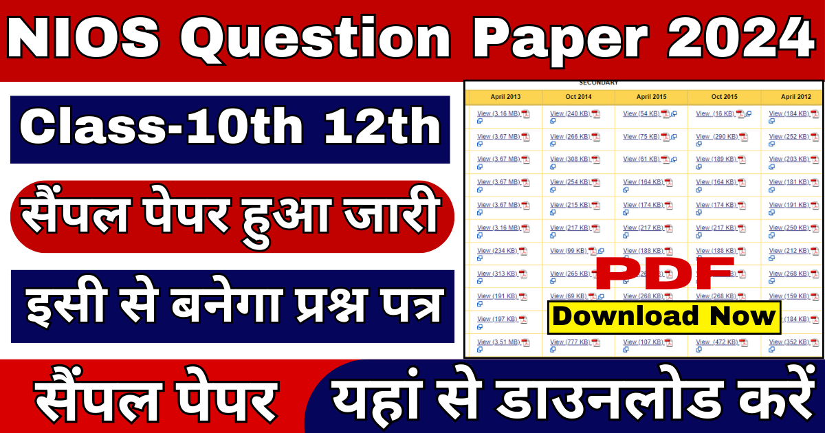 NIOS 10th 12th Question Paper 2024 Pdf