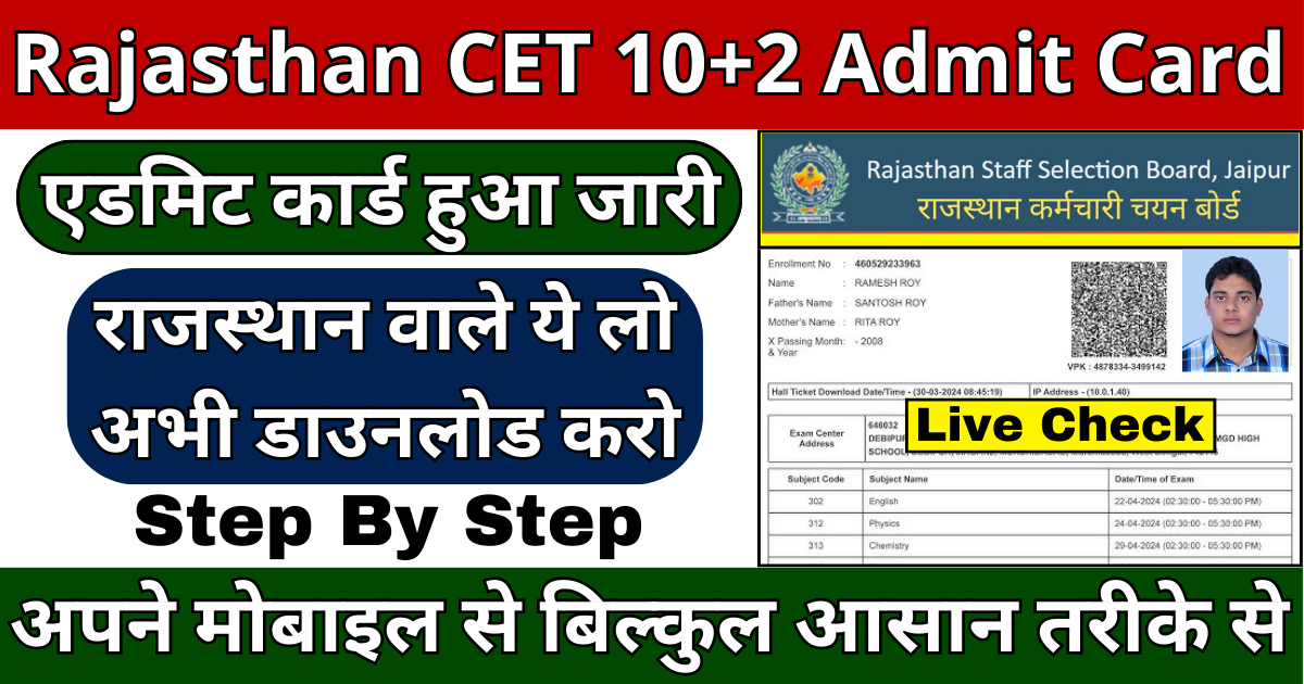 Rajasthan CET 12th Level Admit Card Live